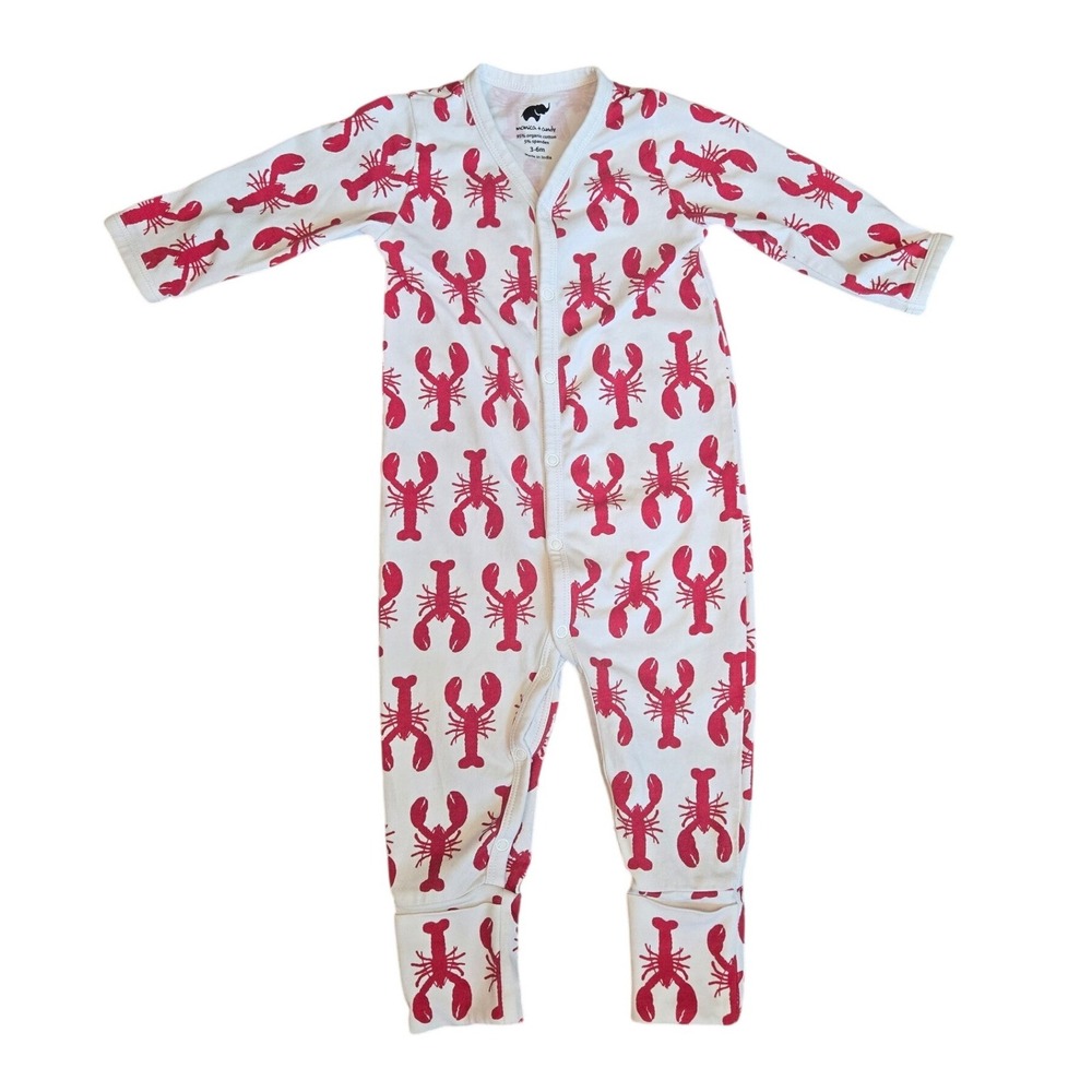 Monica + Andy Bodysuit Sleeper Footie Baby 3-6Mo Organic Cotton Lobster Print